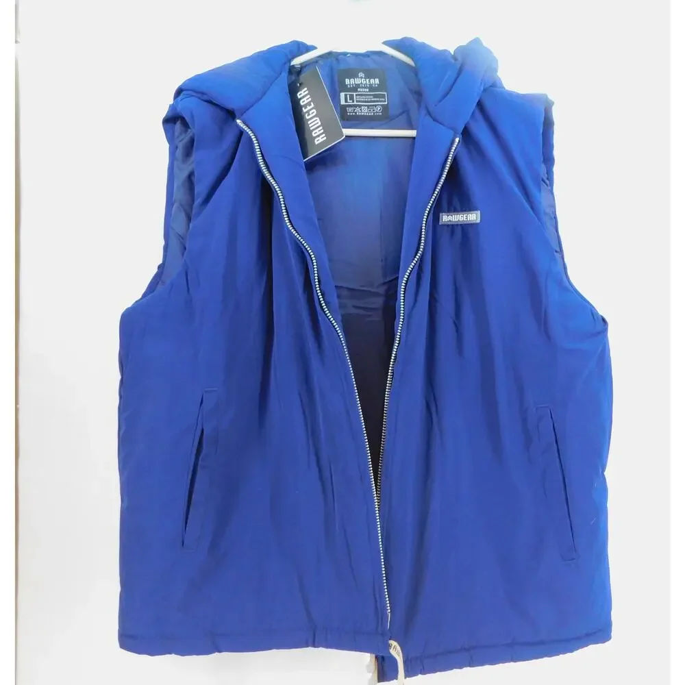 RAWGEAR Mens Insulated Zip Front Puffer Hoodie Vest Navy Double Zipper Large New